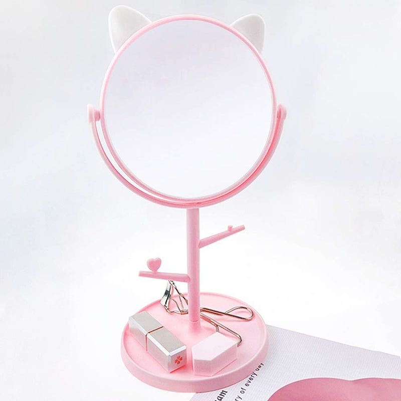 Louphee Desk Mirror in Cute Cat Ears Shape-Kawaii &Vanity Mirror for You in Bathroom or Bedroom- Pink - Image 2